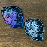 Azalea Flowers on a Skull Holographic & Die Cut Vinyl Stickers